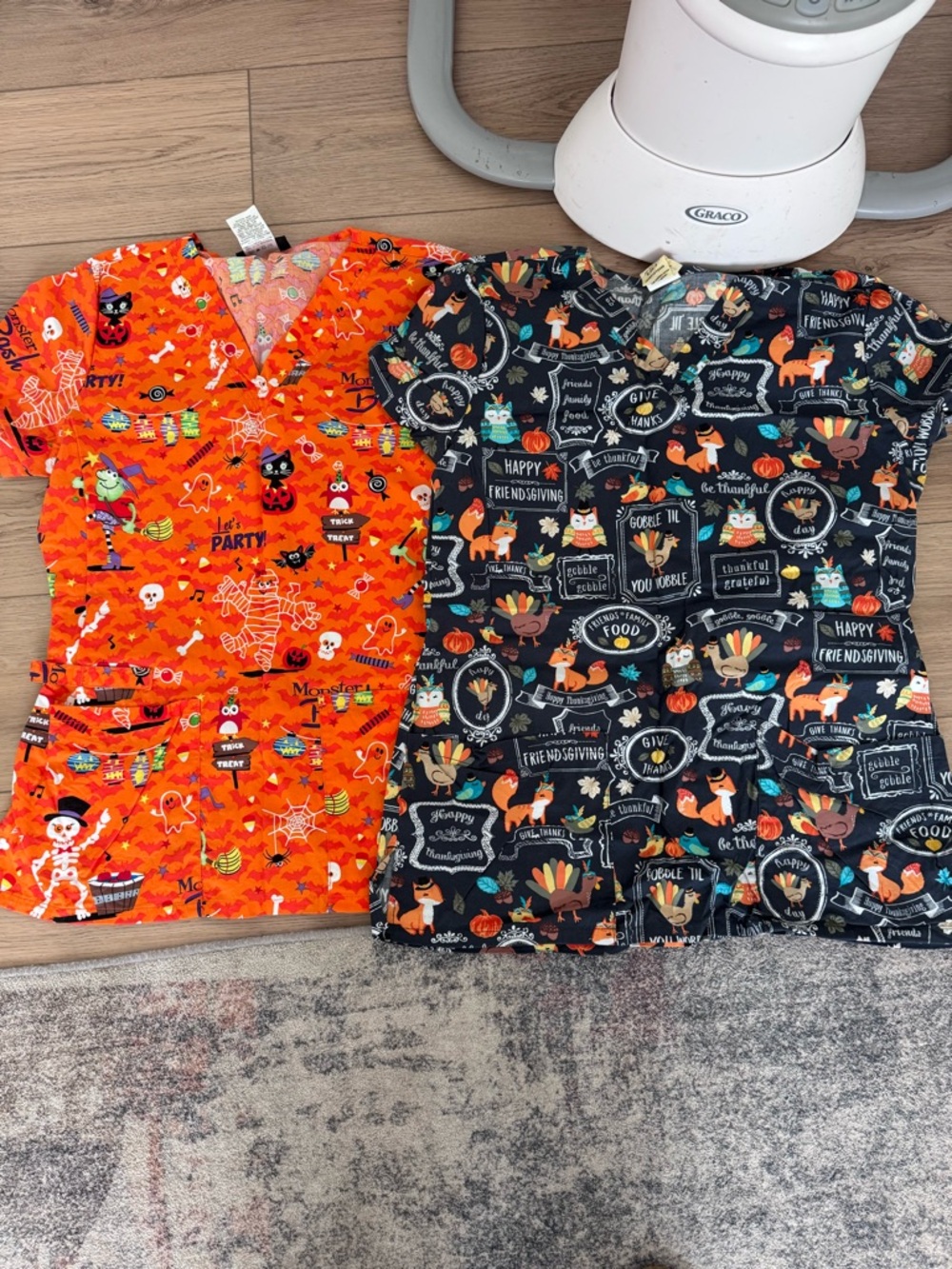 Halloween & Thanksgiving Printed Scrub Tops - Orange + Black — bundle pair